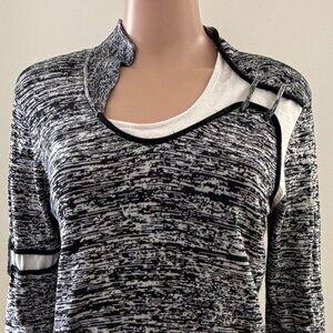 Jamie Sadock Sweater Asymmetrical Mock Neck Top Lightweight  Black &White Size M